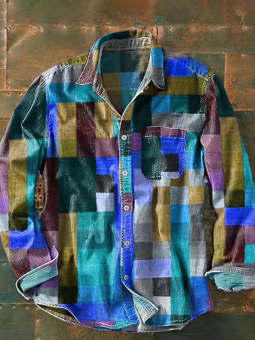Franz | Herren Lässiges Langarmhemd mit Patchwork-Design