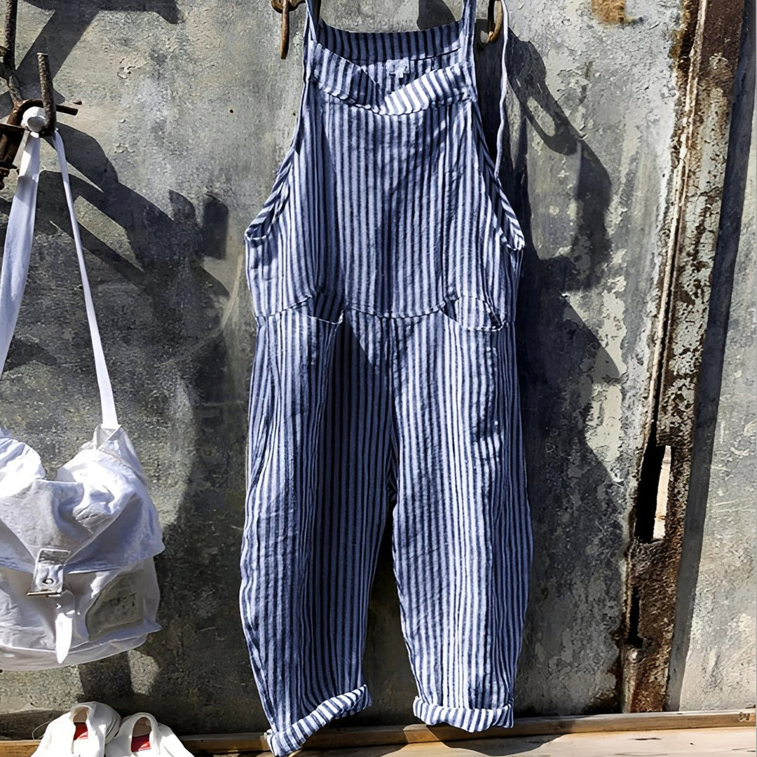 Unisex Vintage Gestreifter Loose-Fit Latzhosen Overall - Blau