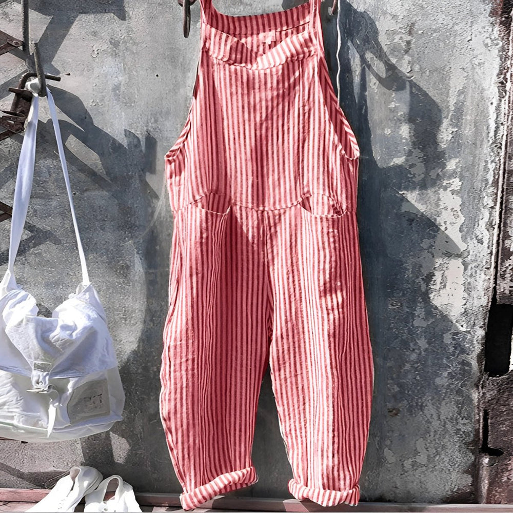 Unisex Vintage Gestreifter Loose-Fit Latzhosen Overall - Rot