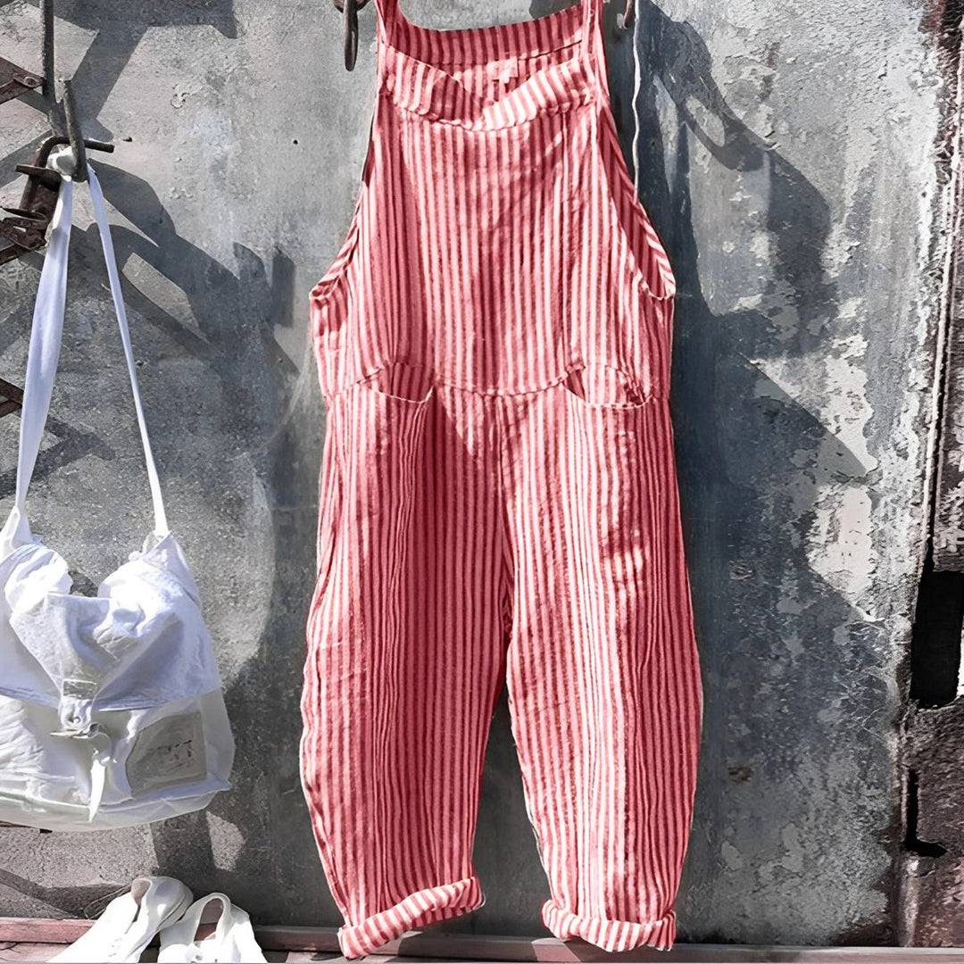 Unisex Vintage Gestreifter Loose-Fit Latzhosen Overall - Rot
