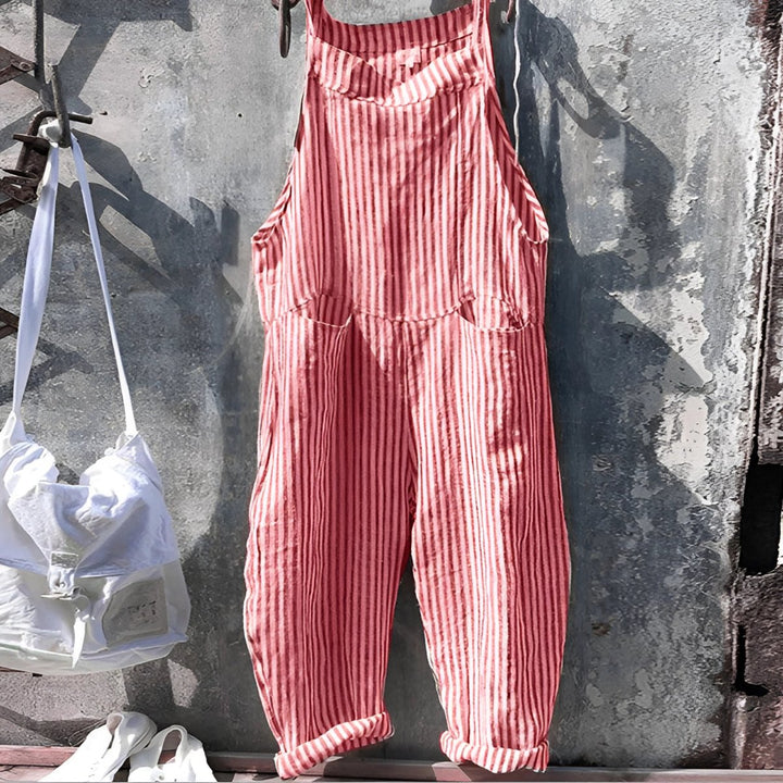 Unisex Vintage Gestreifter Loose-Fit Latzhosen Overall - Rot