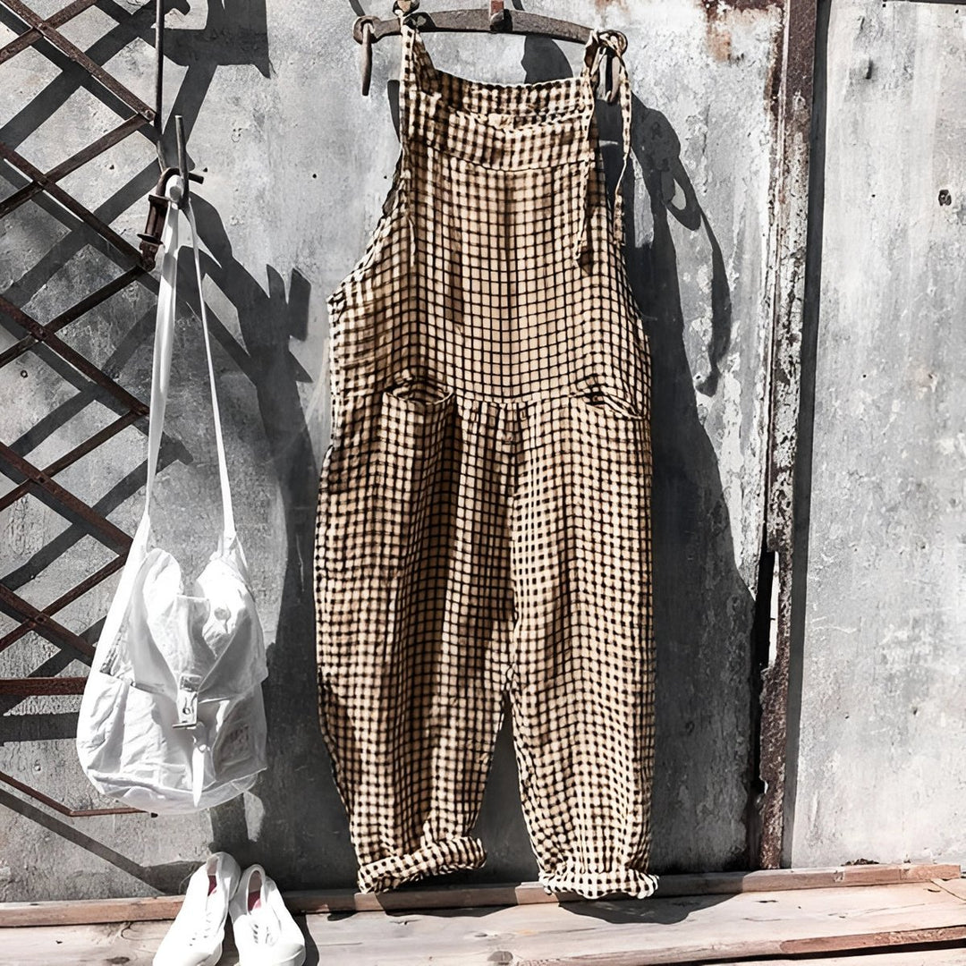 Unisex Vintage Gestreifter Loose-Fit Latzhosen Overall - Braun