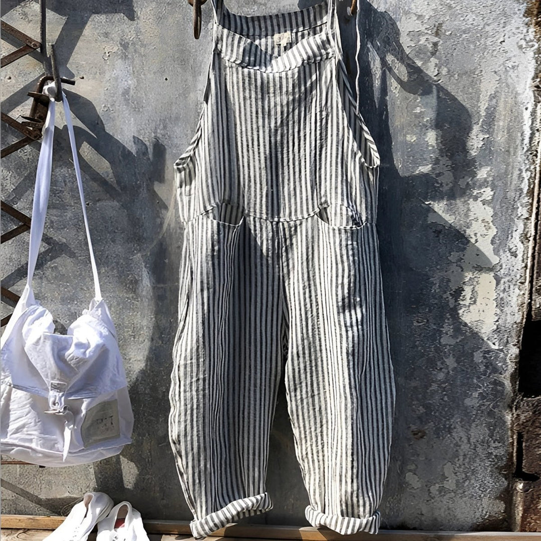 Unisex Vintage Gestreifter Loose-Fit Latzhosen Overall - Grau