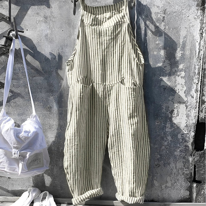 Unisex Vintage Gestreifter Loose-Fit Latzhosen Overall - Grün