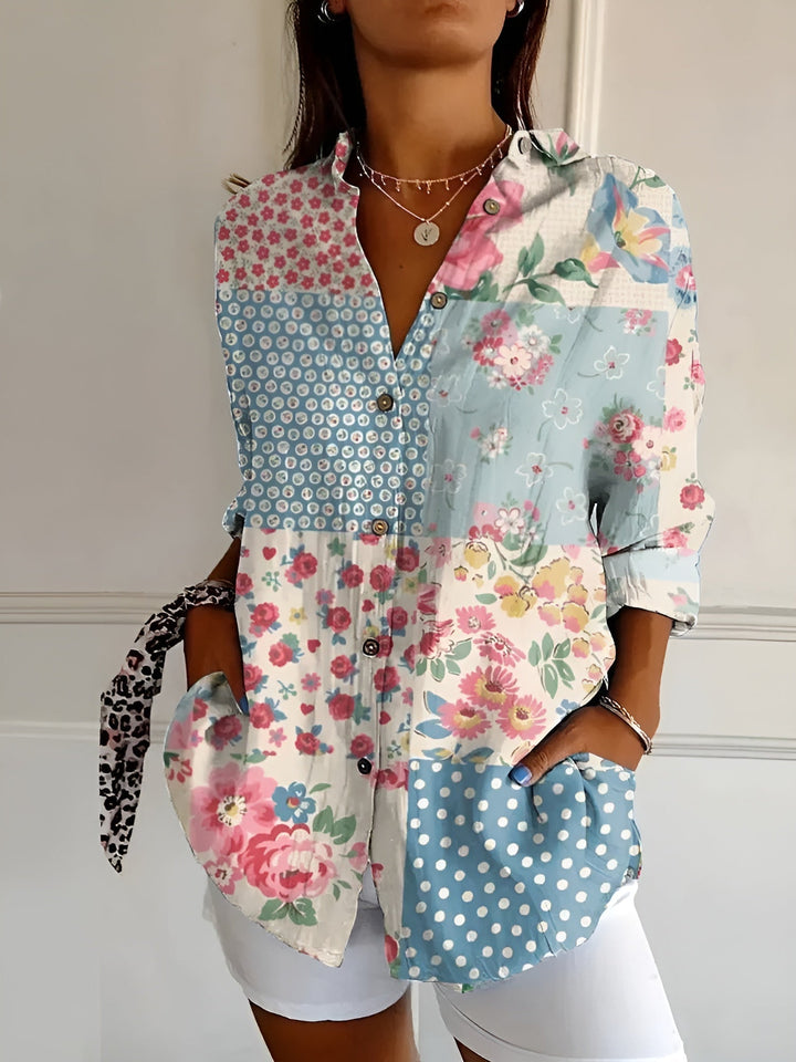 Johanna | Damen Gepunktete Bluse Mit Knopfleiste Und Print
