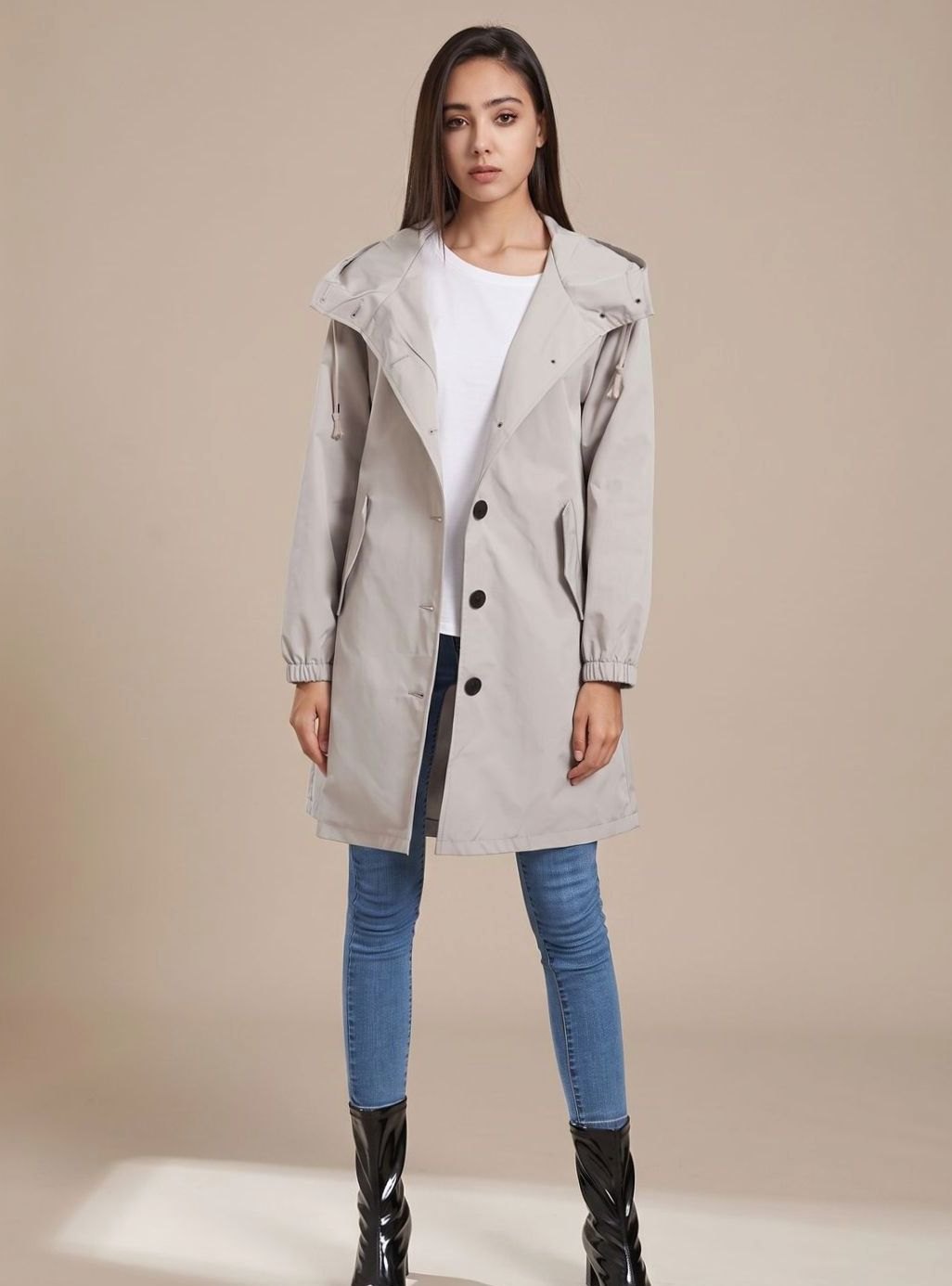 Wasserabweisender Trenchcoat Damen Kapuze Langer Outdoor-Mantel