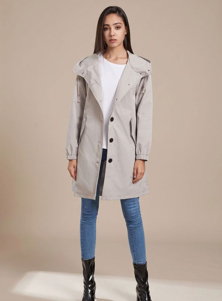 Wasserabweisender Trenchcoat Damen Kapuze Langer Outdoor-Mantel