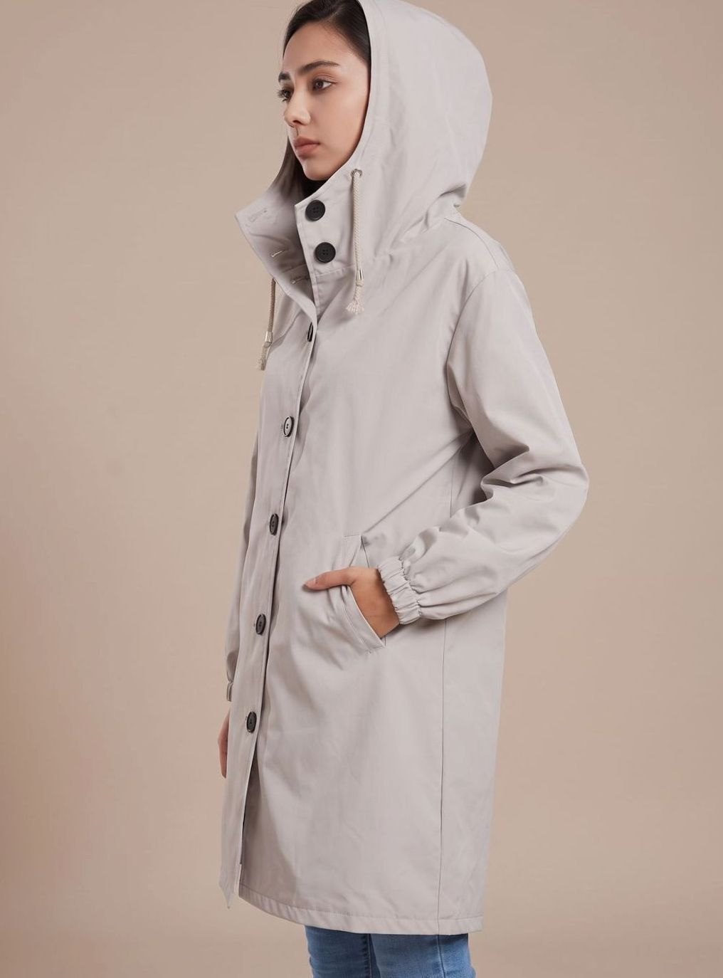 Wasserabweisender Trenchcoat Damen Kapuze Langer Outdoor-Mantel