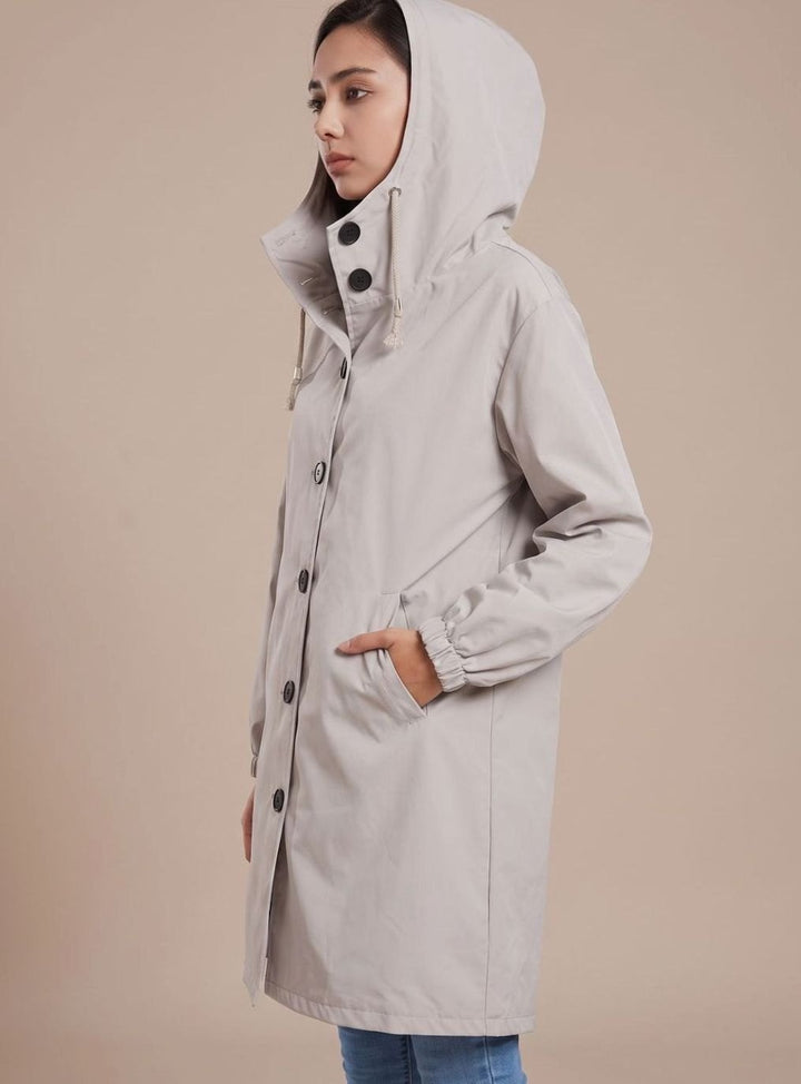 Wasserabweisender Trenchcoat Damen Kapuze Langer Outdoor-Mantel