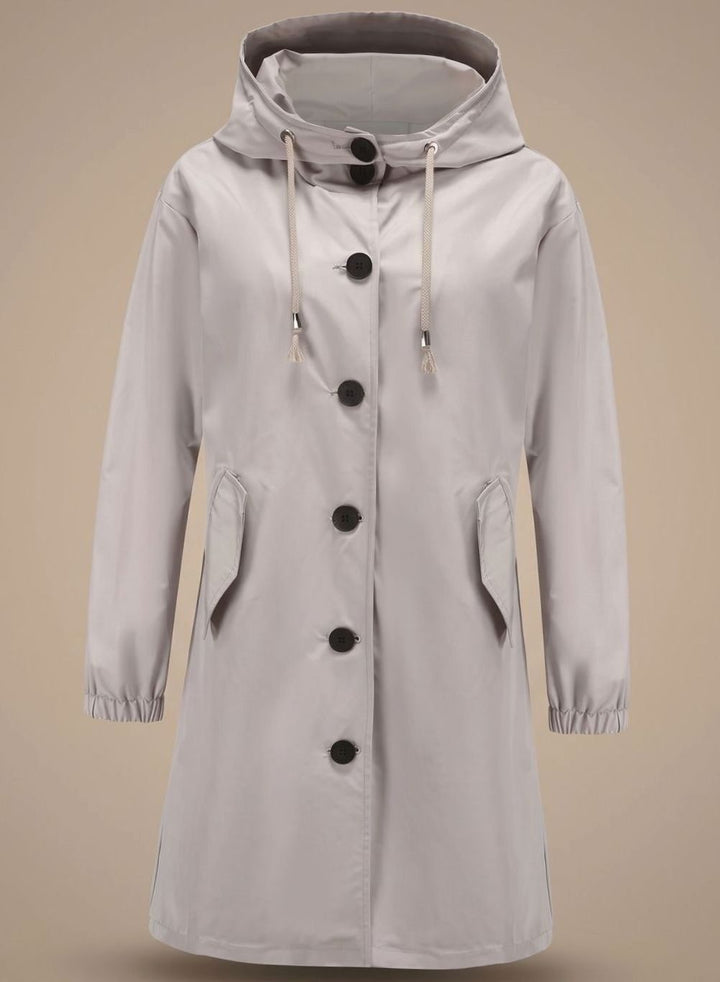 Wasserabweisender Trenchcoat Damen Kapuze Langer Outdoor-Mantel - Grau