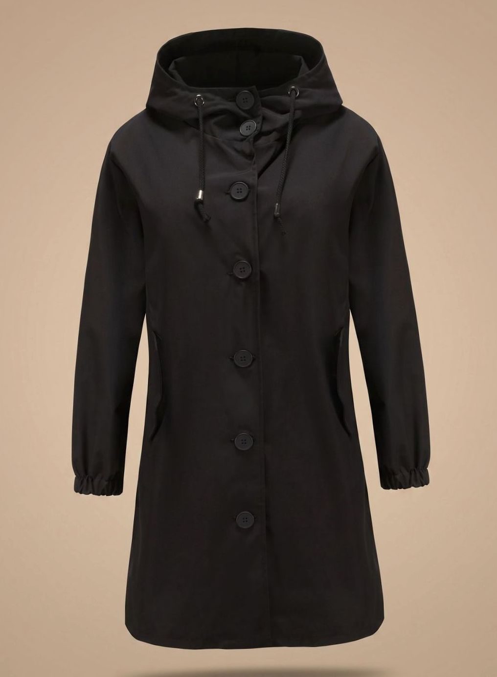 Wasserabweisender Trenchcoat Damen Kapuze Langer Outdoor-Mantel - Schwarz