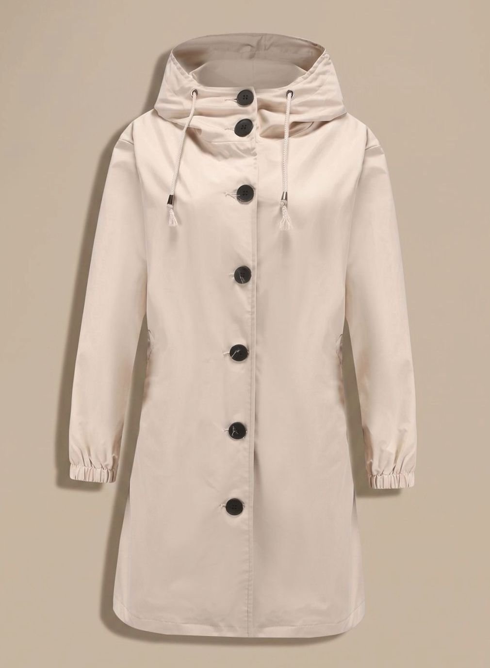 Wasserabweisender Trenchcoat Damen Kapuze Langer Outdoor-Mantel - Beige