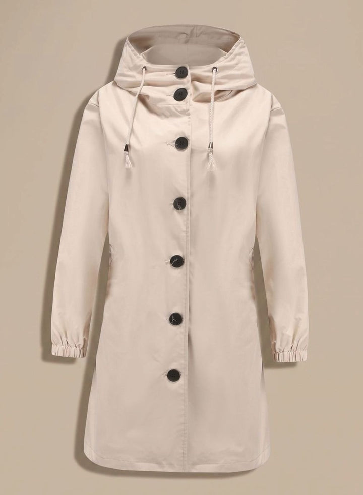 Wasserabweisender Trenchcoat Damen Kapuze Langer Outdoor-Mantel - Beige