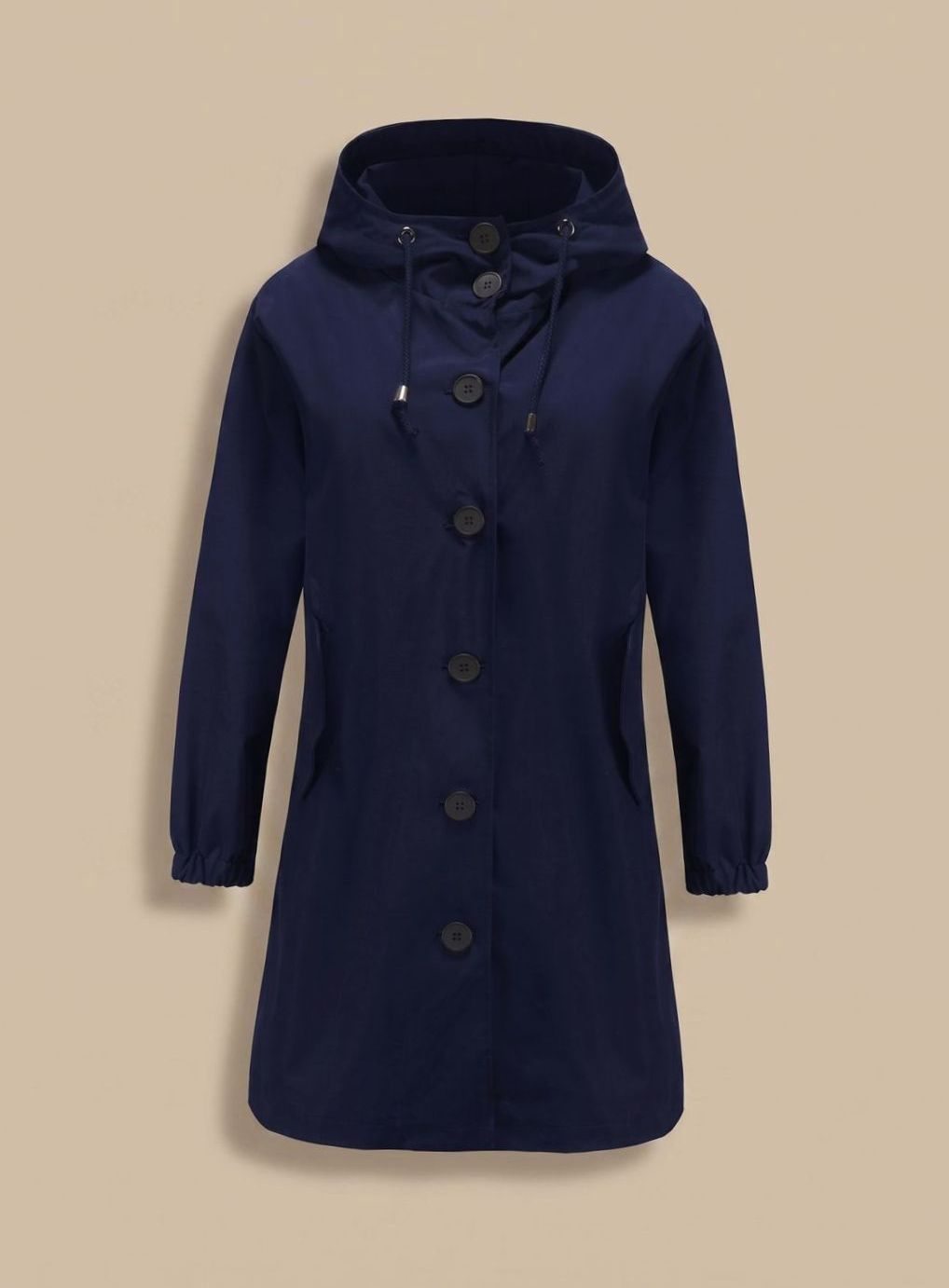 Wasserabweisender Trenchcoat Damen Kapuze Langer Outdoor-Mantel - Marineblau
