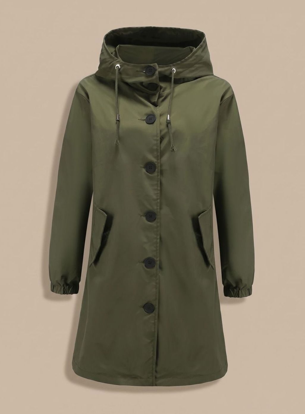 Wasserabweisender Trenchcoat Damen Kapuze Langer Outdoor-Mantel - Olivgrün