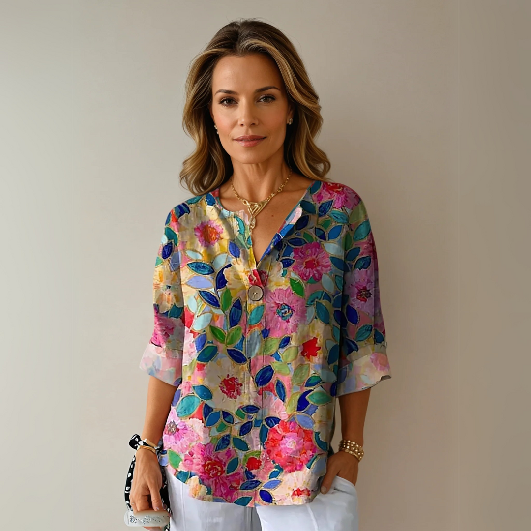 Isabella | Damen Blumenprint V-Ausschnitt Casual Top