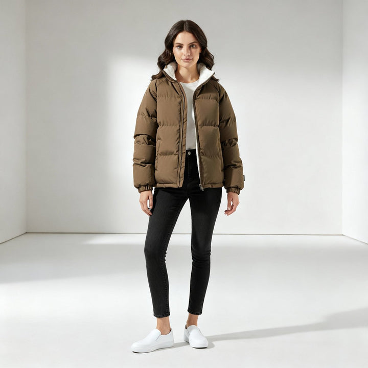 Winterjacke Damen Fleecegefütterte Kapuzen-Pufferjacke