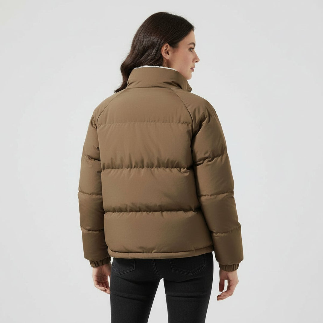 Winterjacke Damen Fleecegefütterte Kapuzen-Pufferjacke