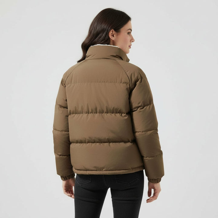Winterjacke Damen Fleecegefütterte Kapuzen-Pufferjacke