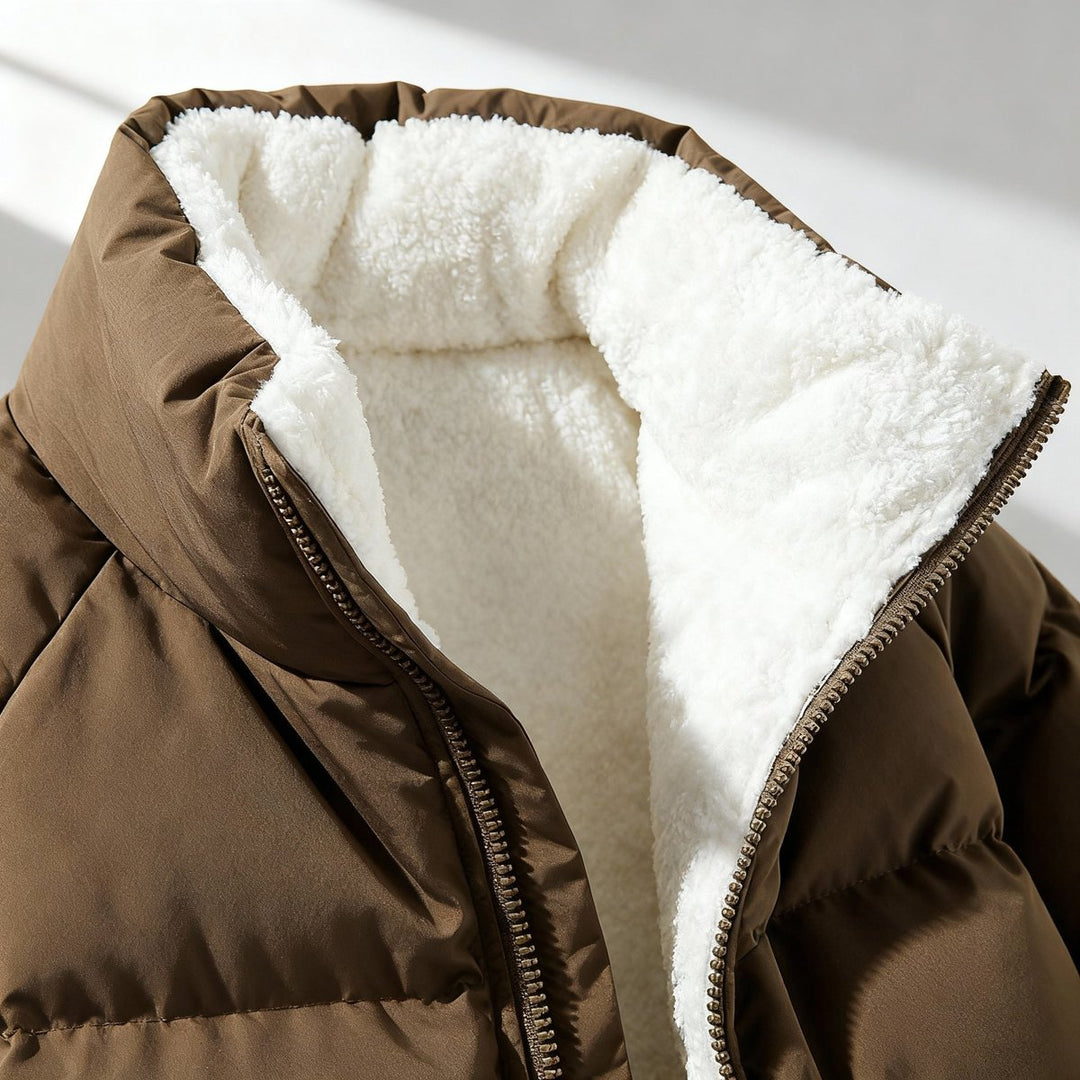 Winterjacke Damen Fleecegefütterte Kapuzen-Pufferjacke