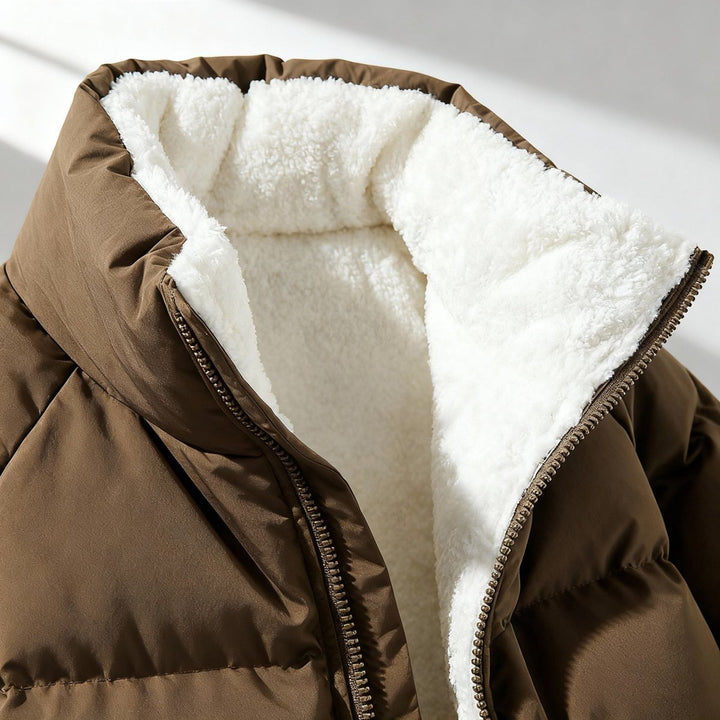 Winterjacke Damen Fleecegefütterte Kapuzen-Pufferjacke
