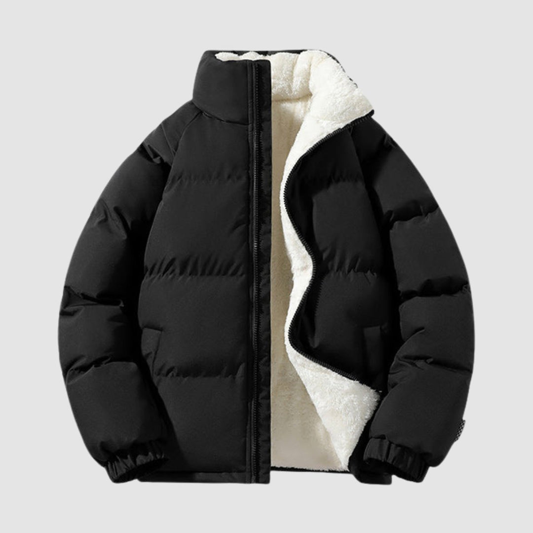 Winterjacke Damen Fleecegefütterte Kapuzen-Pufferjacke - Schwarz