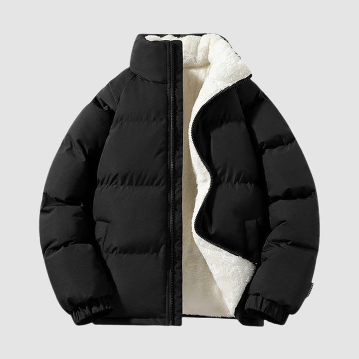 Winterjacke Damen Fleecegefütterte Kapuzen-Pufferjacke - Schwarz