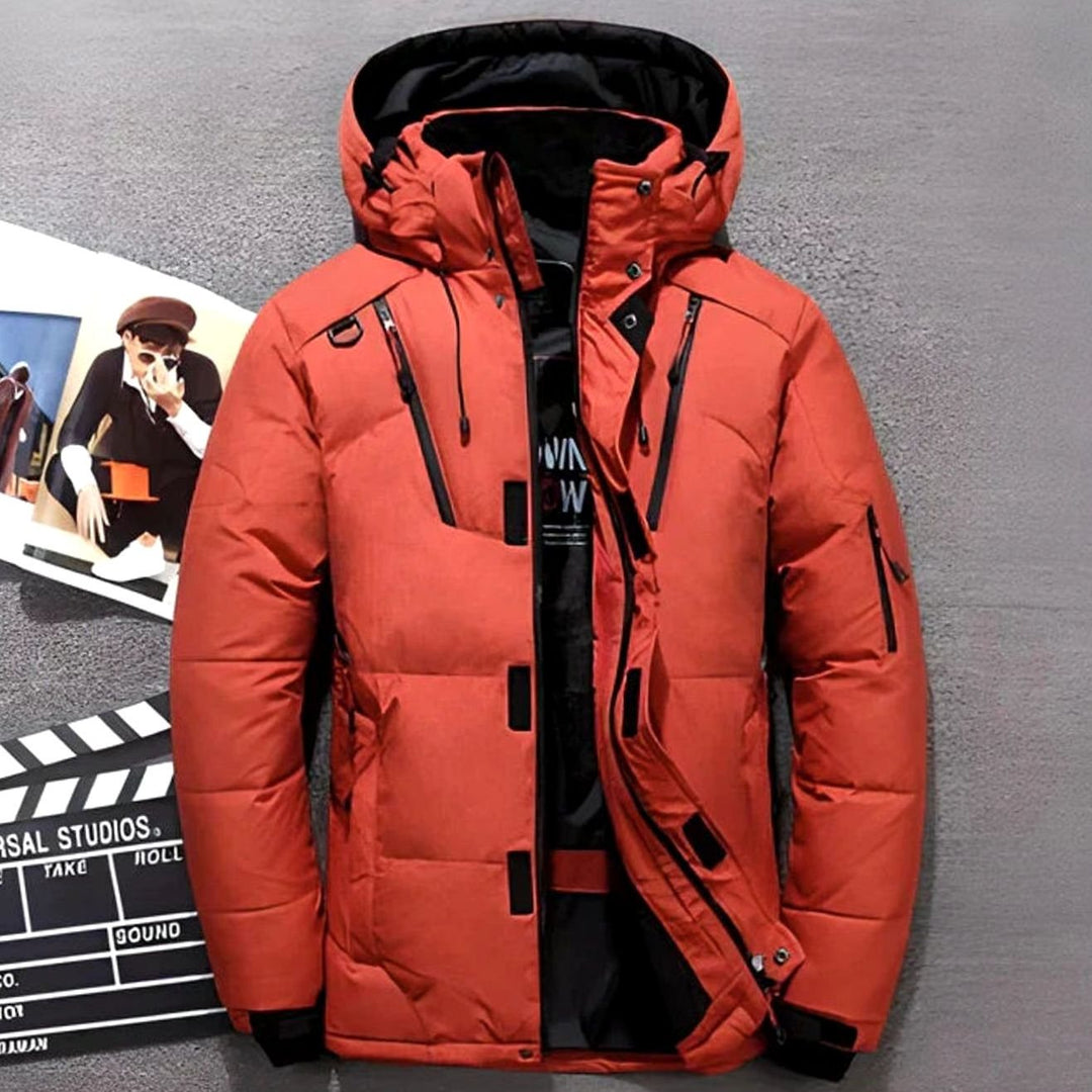 Winterjacke Damen Gefütterte Kapuzenjacke mit Reißverschlusstaschen - Rot