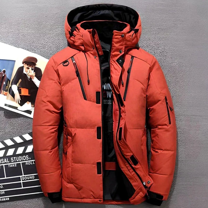 Winterjacke Damen Gefütterte Kapuzenjacke mit Reißverschlusstaschen - Rot