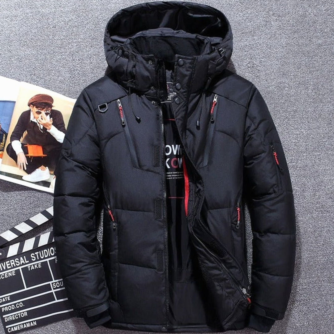 Winterjacke Damen Gefütterte Kapuzenjacke mit Reißverschlusstaschen - Schwarz