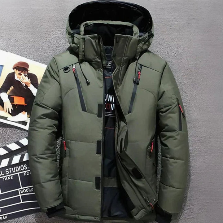 Winterjacke Damen Gefütterte Kapuzenjacke mit Reißverschlusstaschen - Grün