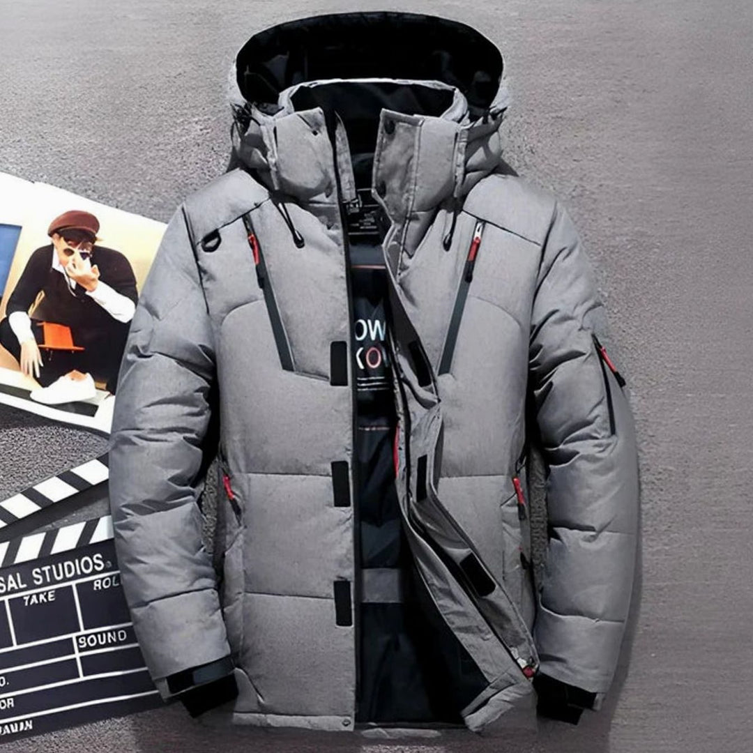 Winterjacke Damen Gefütterte Kapuzenjacke mit Reißverschlusstaschen - Grau