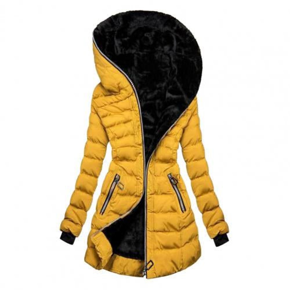 Winterjacke Damen Lang Gesteppt Fleecegefüttert Reißverschluss - Gelb