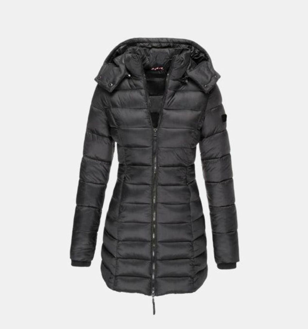 Winterjacke Damen Langer Gesteppter Mantel mit Kapuze - Schwarz