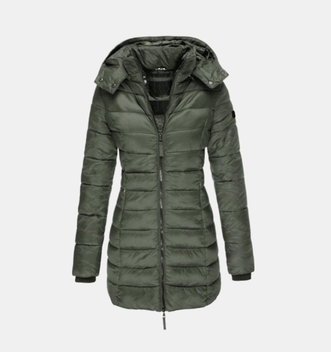Winterjacke Damen Langer Gesteppter Mantel mit Kapuze - Grün