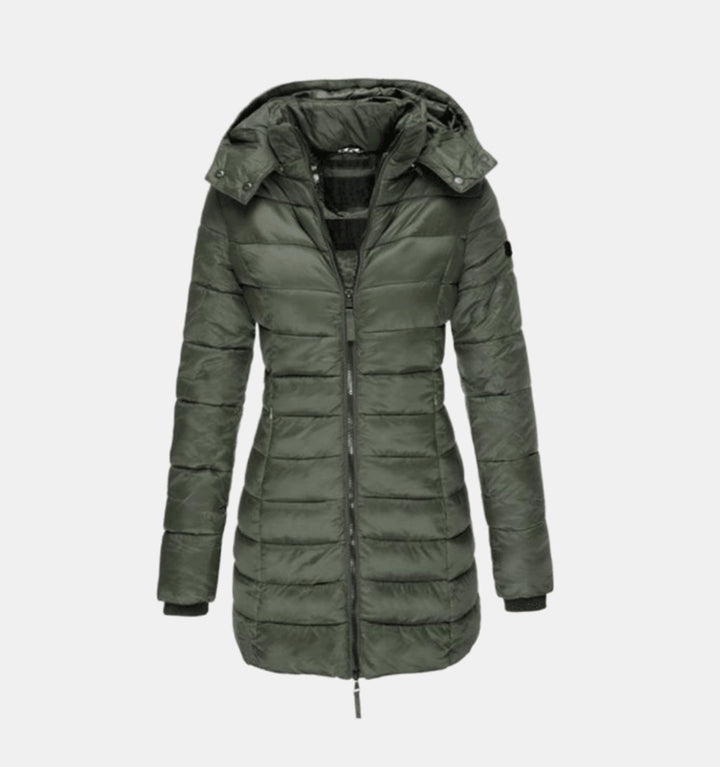 Winterjacke Damen Langer Gesteppter Mantel mit Kapuze - Grün
