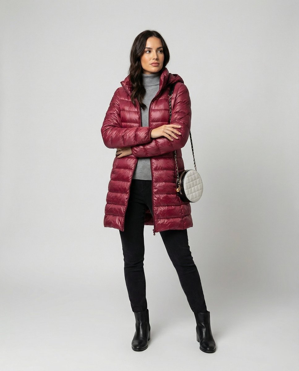 Winterjacke Damen Ultraleichte Slim-Fit Daunenjacke mit Kapuze
