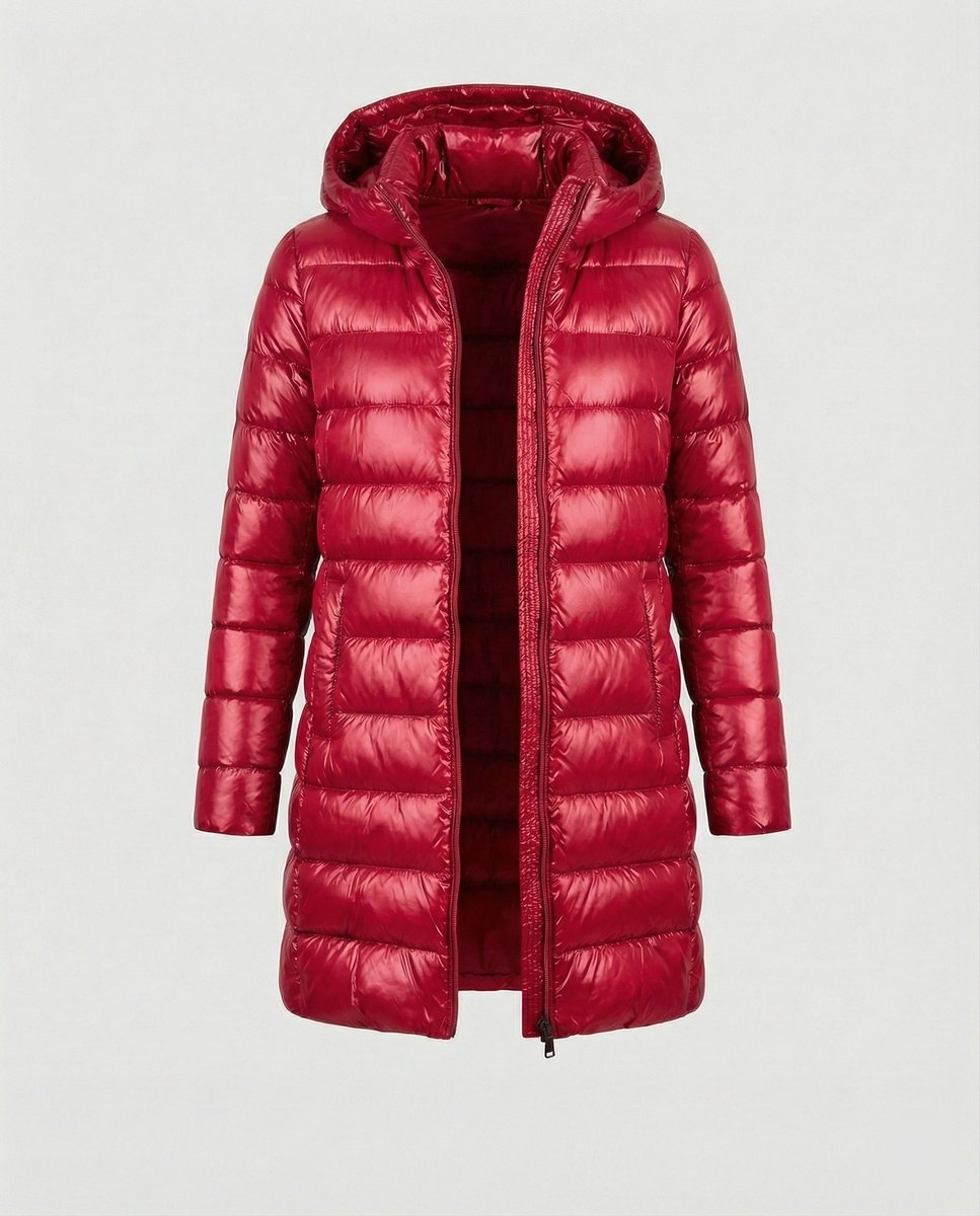 Winterjacke Damen Ultraleichte Slim-Fit Daunenjacke mit Kapuze - Rot
