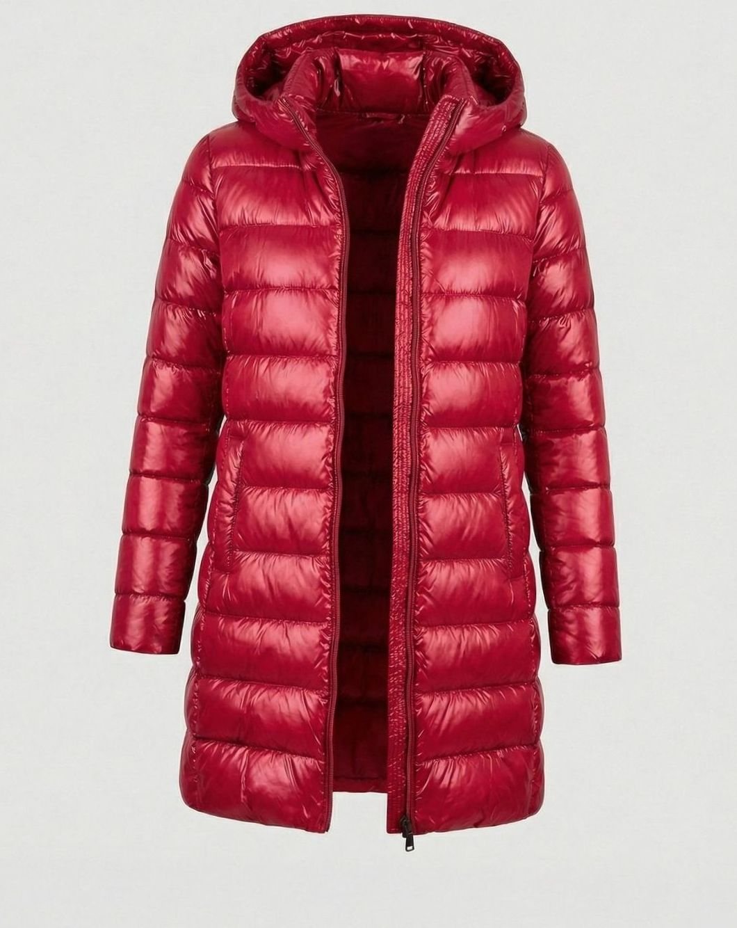 Winterjacke Damen Ultraleichte Slim-Fit Daunenjacke mit Kapuze - Rot