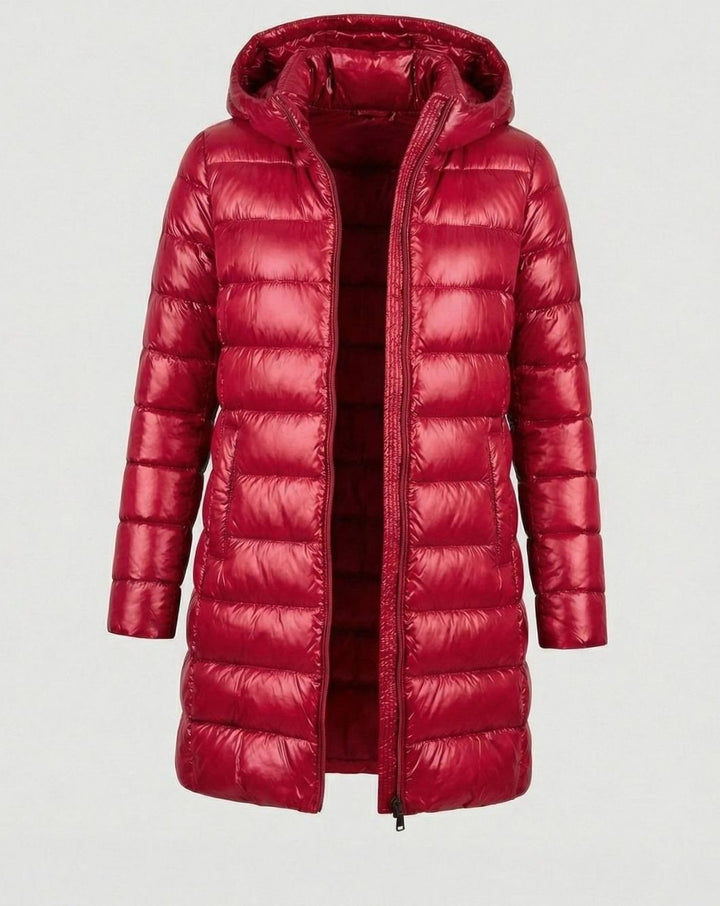 Winterjacke Damen Ultraleichte Slim-Fit Daunenjacke mit Kapuze - Rot