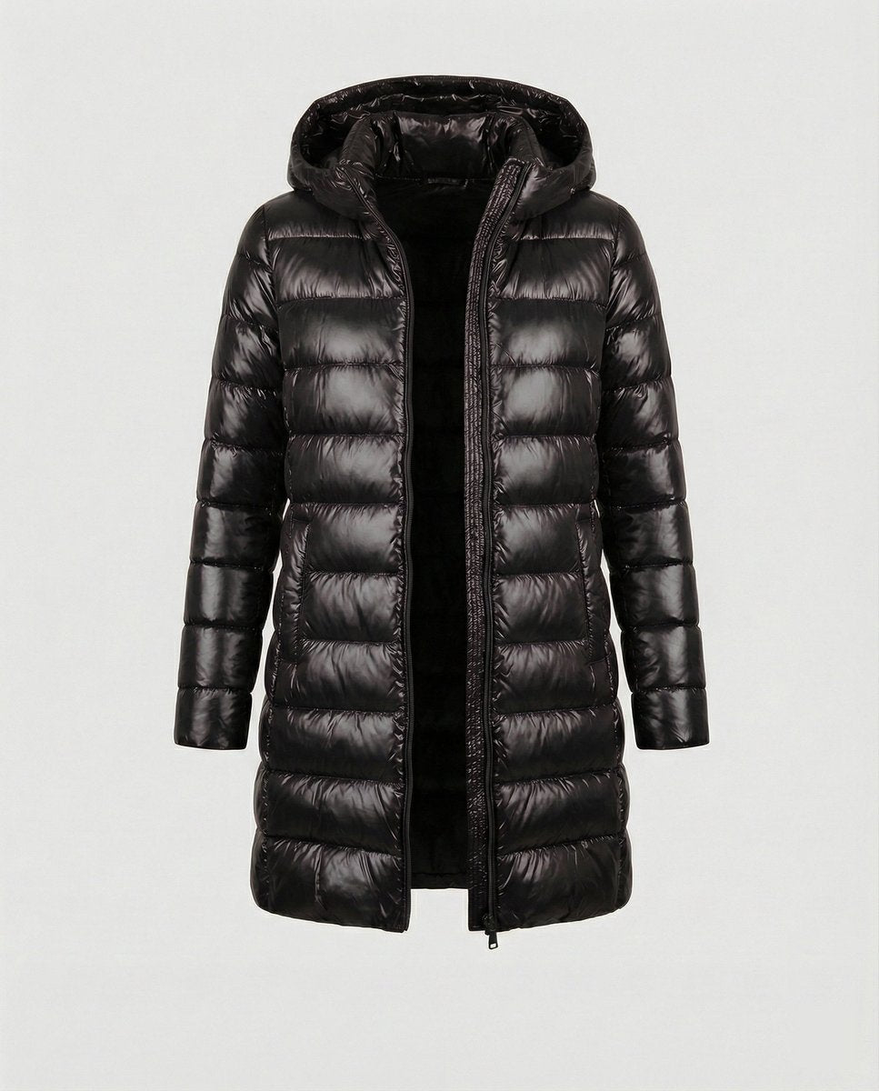 Winterjacke Damen Ultraleichte Slim-Fit Daunenjacke mit Kapuze - Schwarz
