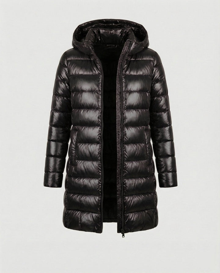 Winterjacke Damen Ultraleichte Slim-Fit Daunenjacke mit Kapuze - Schwarz