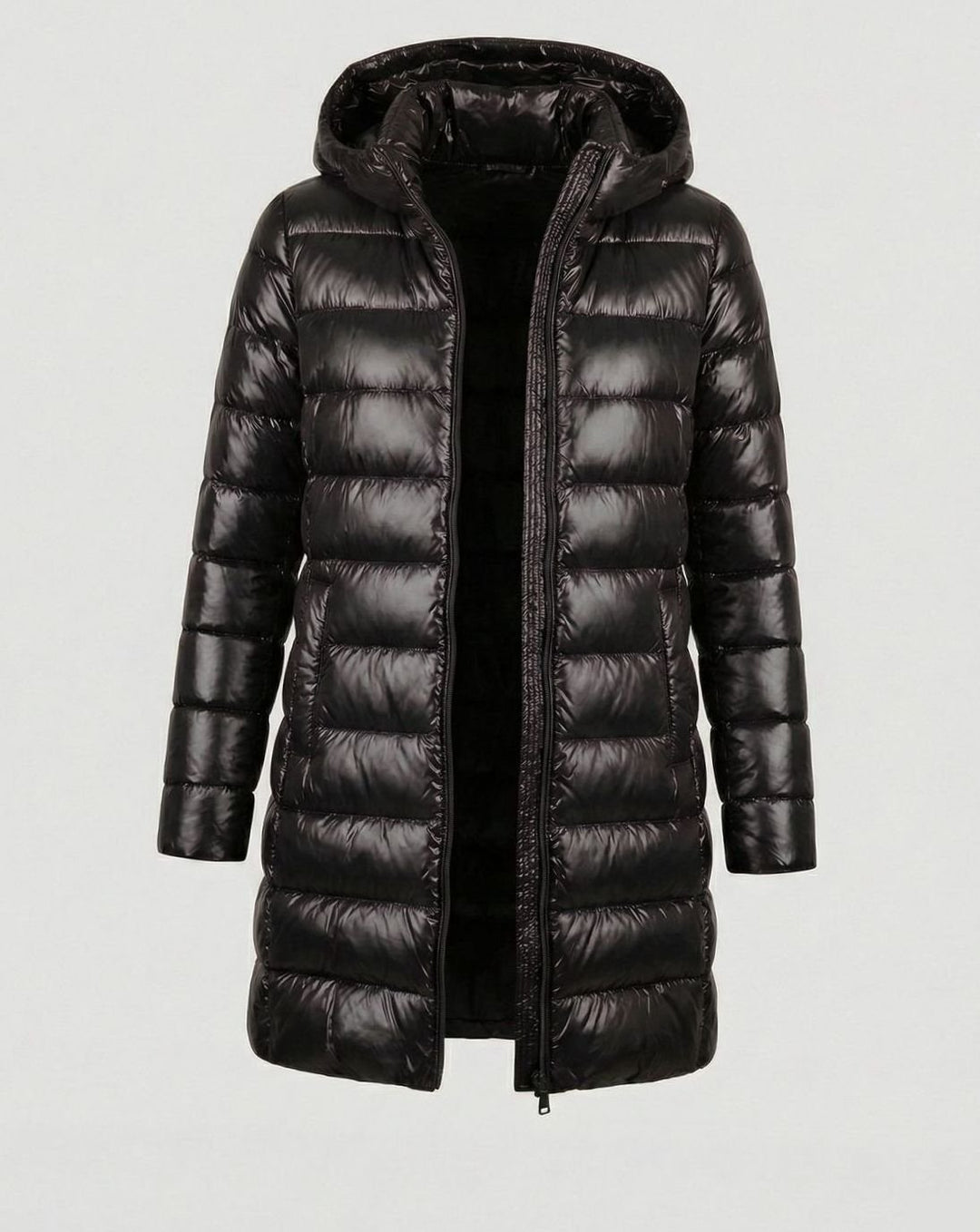 Winterjacke Damen Ultraleichte Slim-Fit Daunenjacke mit Kapuze - Schwarz