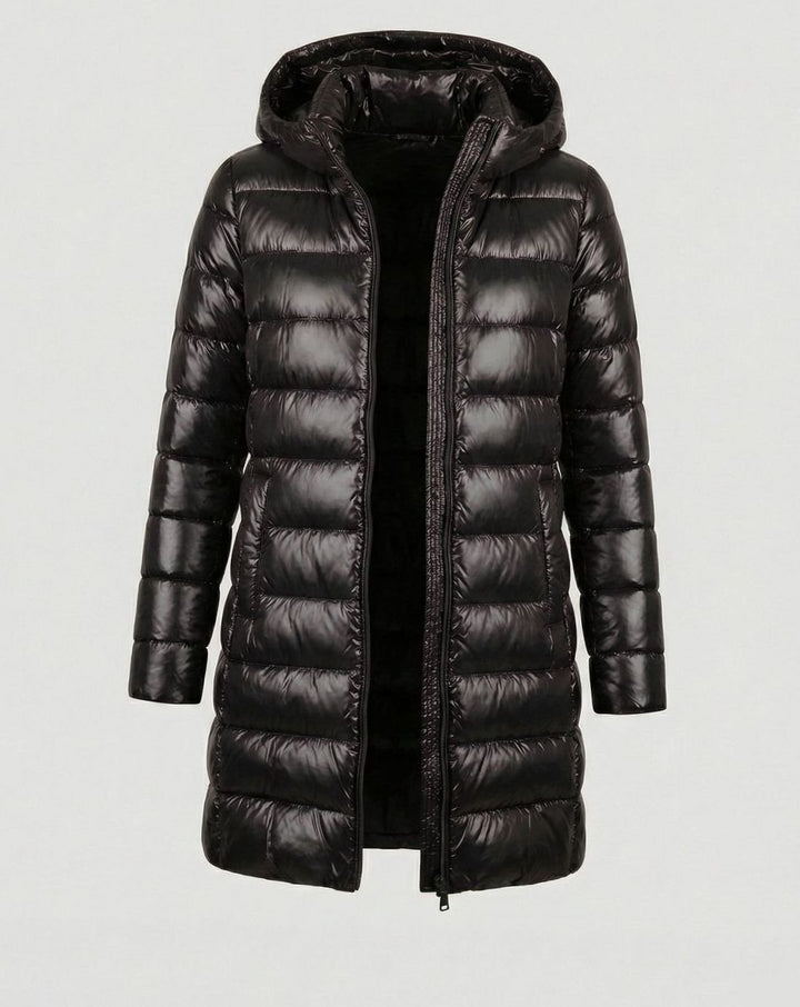 Winterjacke Damen Ultraleichte Slim-Fit Daunenjacke mit Kapuze - Schwarz