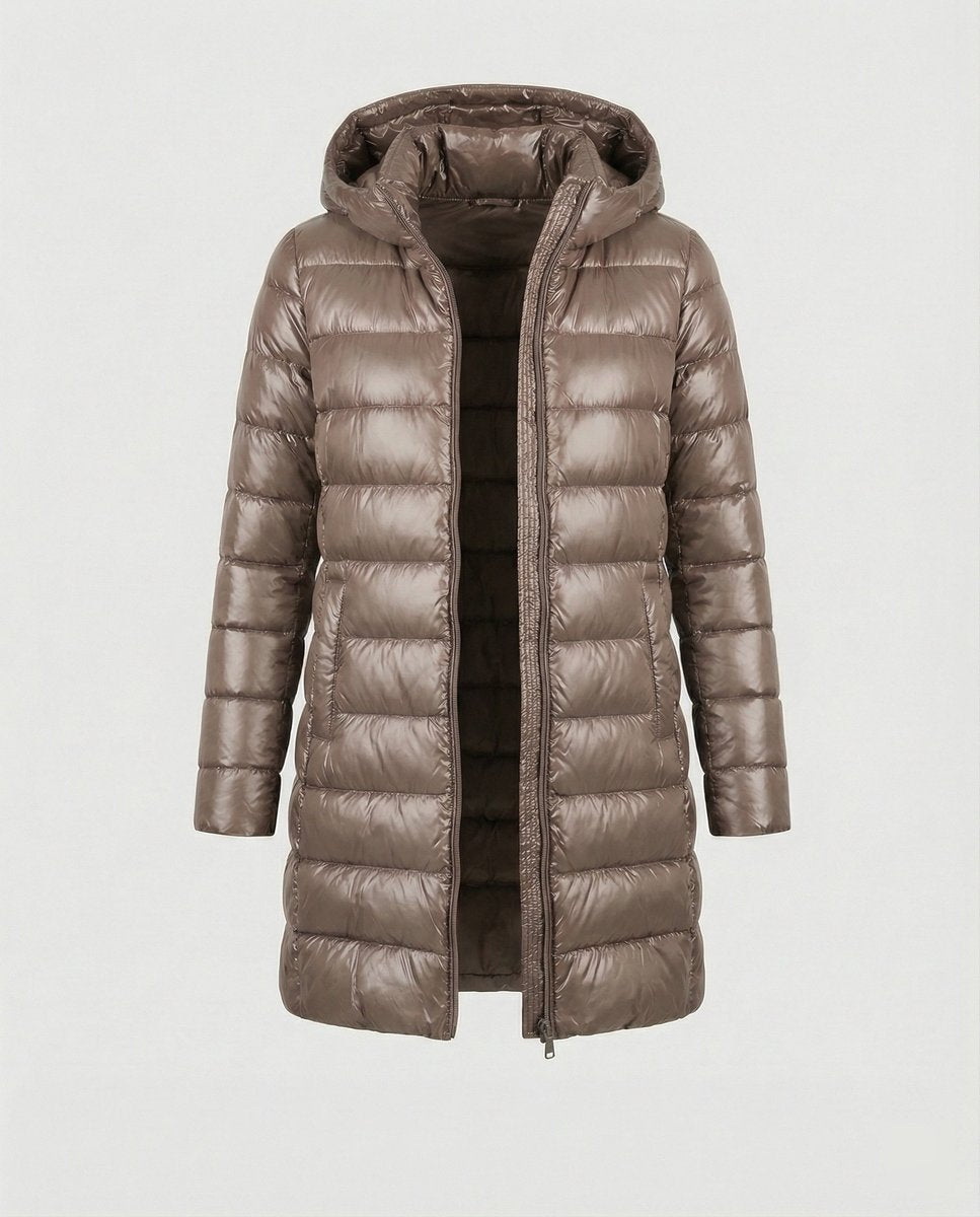 Winterjacke Damen Ultraleichte Slim-Fit Daunenjacke mit Kapuze - Khaki