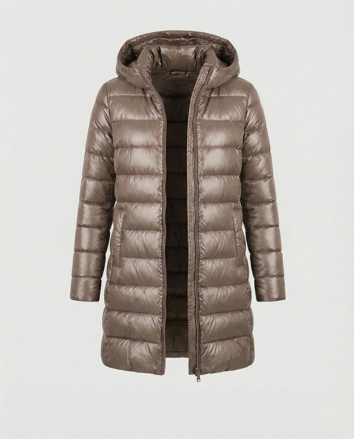 Winterjacke Damen Ultraleichte Slim-Fit Daunenjacke mit Kapuze - Khaki