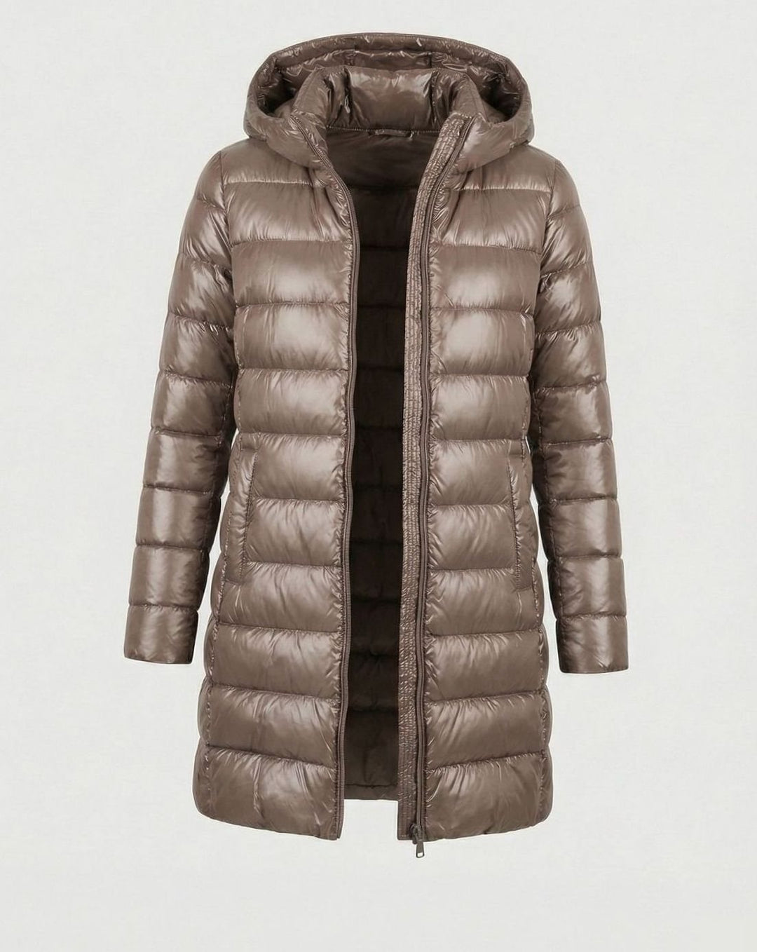 Winterjacke Damen Ultraleichte Slim-Fit Daunenjacke mit Kapuze - Khaki
