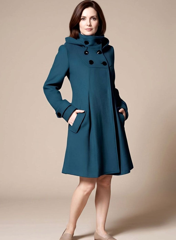 Wintermantel Damen Eleganter Mantel mit Seitentaschen - Dunkelgrün