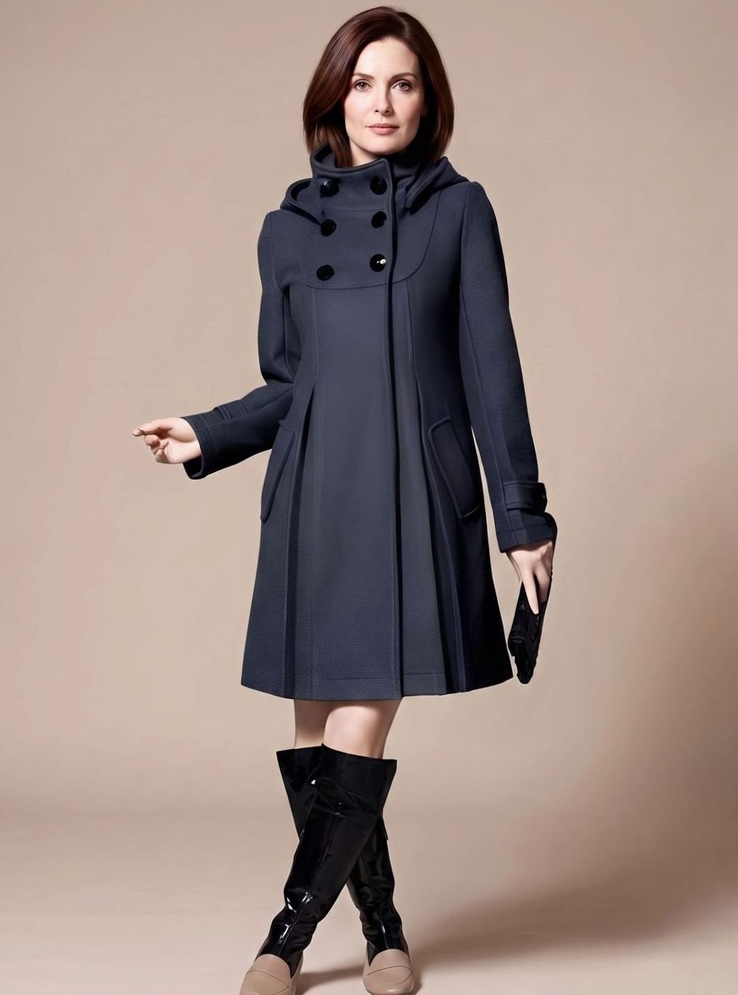 Wintermantel Damen Eleganter Mantel mit Seitentaschen - Dunkelgrau