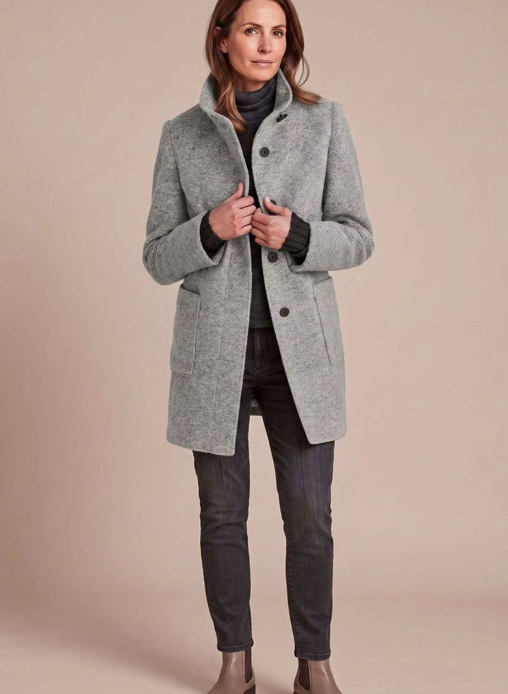 Wintermantel Damen klassischer Wollmisch-Mantel mit Stehkragen - Grau